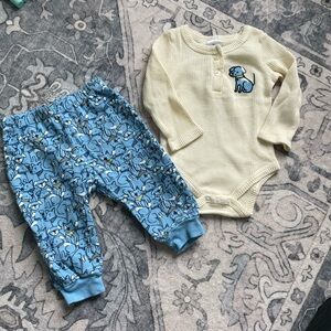 Cream and Blue Baby Outfit with Dog Print